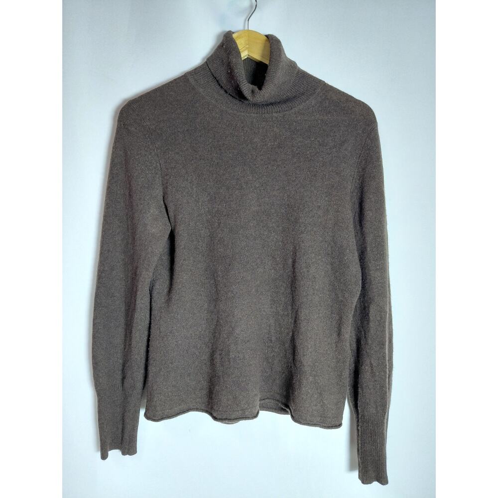 wendy b. cashmere Turtleneck Sweater Brown Solid Knit Size L
